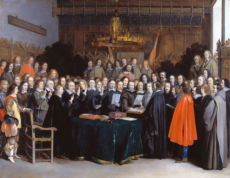 Ratification of the Treaty of Munster, 1648, May 15th, ends Eighty Years War  and  Thirty Years War (Gerard ter Borch) (1617-1681), Rijksmuseum Amsterdam, SK-C-1683.